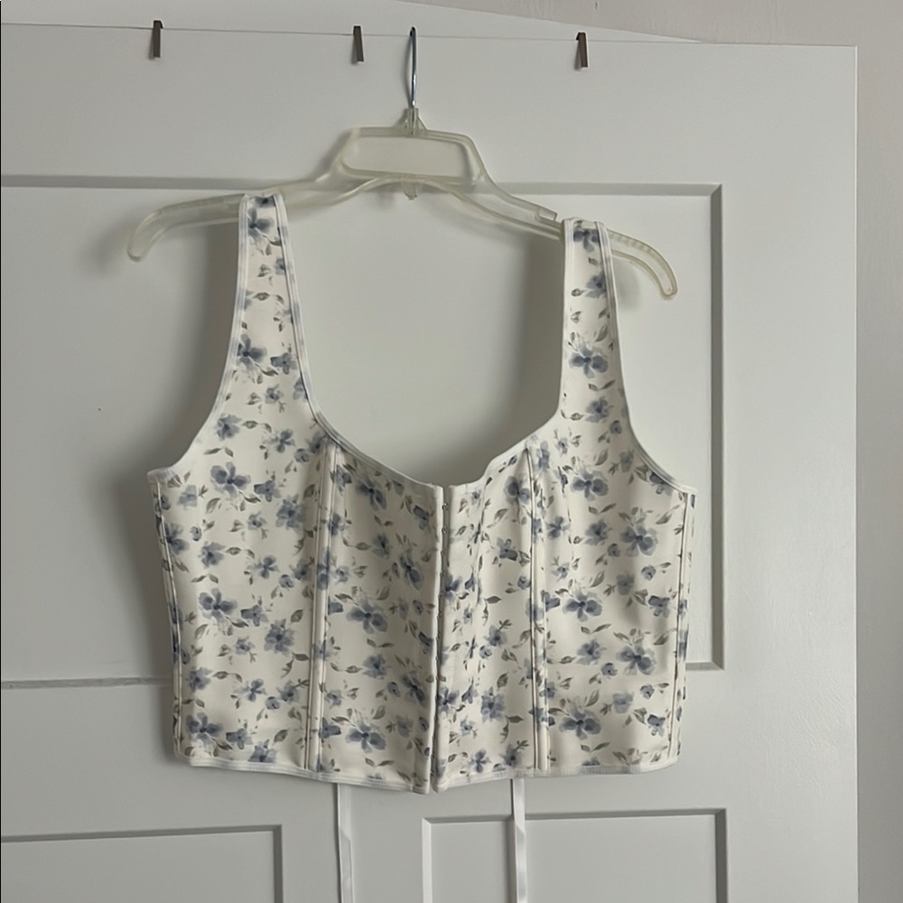 Floral White and Blue Women's Top